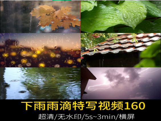 超清下雨雨滴特写视频无声无字-小皮资源网