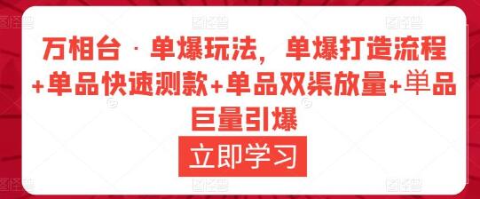 万相台·单爆玩法，单爆打造流程+单品快速测款+单品双渠放量+単品巨量引爆-七哥资源网 - 全网最全创业项目资源