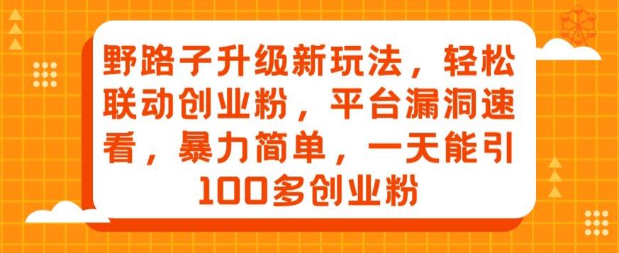 野路子升级新玩法，轻松联动创业粉，平台漏洞速看，暴力简单，一天能引100多创业粉-七哥资源网 - 全网最全创业项目资源