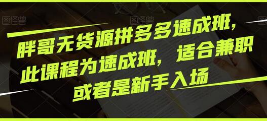 胖哥无货源拼多多速成班，此课程为速成班，适合兼职或者是新手入场-七哥资源网 - 全网最全创业项目资源