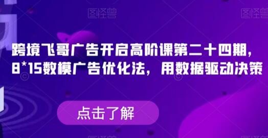 跨境飞哥广告开启高阶课第二十四期，​8*15数模广告优化法，用数据驱动决策-七哥资源网 - 全网最全创业项目资源