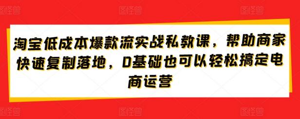 淘宝低成本爆款流实战私教课，帮助商家快速复制落地，0基础也可以轻松搞定电商运营-七哥资源网 - 全网最全创业项目资源