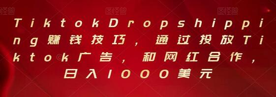 Tiktok Dropshipping赚钱技巧，通过投放Tiktok广告，和网红合作，日入1000美元-七哥资源网 - 全网最全创业项目资源