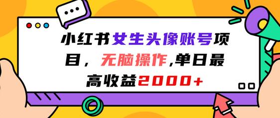 小红书女生头像账号项目，无脑操作“”单日最高收益2000+-七哥资源网 - 全网最全创业项目资源