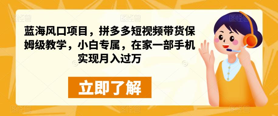 蓝海风口项目，拼多多短视频带货保姆级教学，小白专属，在家一部手机实现月入过万-七哥资源网 - 全网最全创业项目资源