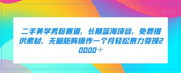 二手美学男粉赛道，长期蓝海项目，无脑矩阵操作一个月轻松暴力变现20000＋-七哥资源网 - 全网最全创业项目资源