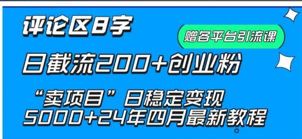 抖音评论区8字日截流200+创业粉 “卖项目”日稳定变现5000+-七哥资源网 - 全网最全创业项目资源