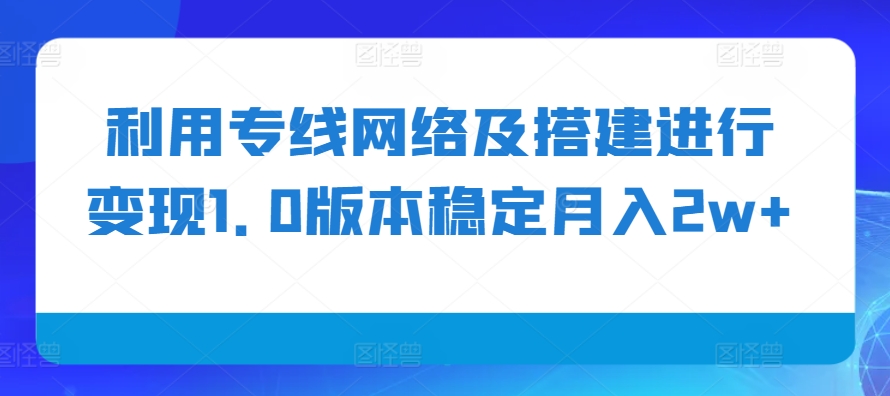 利用专线网络及搭建进行变现1.0版本稳定月入2w+【揭秘】-七哥资源网 - 全网最全创业项目资源