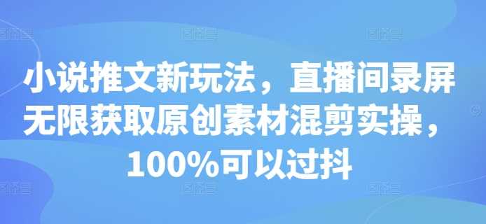 小说推文新玩法，直播间录屏无限获取原创素材混剪实操，100%可以过抖-七哥资源网 - 全网最全创业项目资源