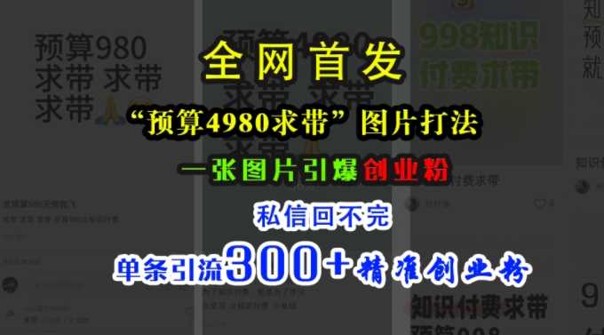 小红书“预算4980带我飞”图片打法，一张图片引爆创业粉，私信回不完，单条引流300+精准创业粉-七哥资源网 - 全网最全创业项目资源