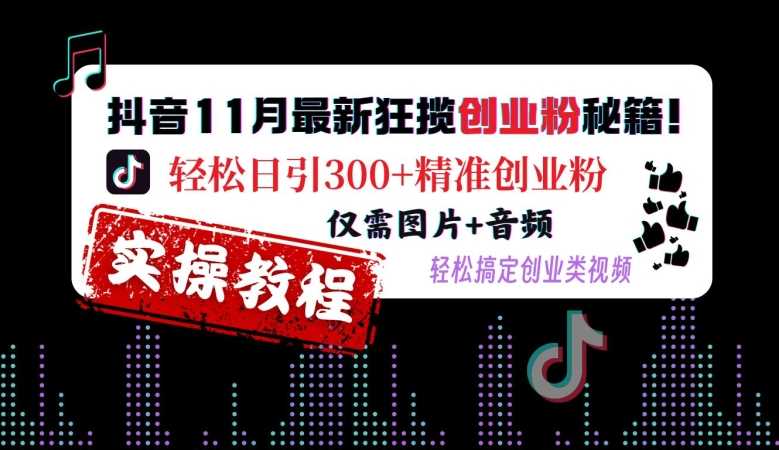 抖音11月最新狂揽创业粉秘籍，轻松日引300+精准创业粉，仅需图片+音频，轻松搞定创业类视频-七哥资源网 - 全网最全创业项目资源