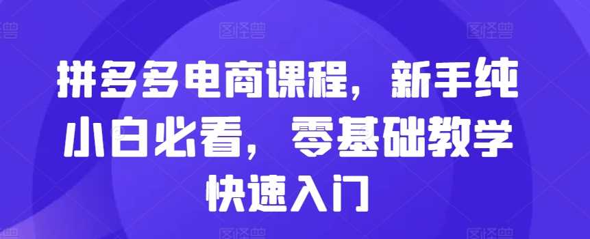 拼多多电商课程，新手纯小白必看，零基础教学快速入门-七哥资源网 - 全网最全创业项目资源