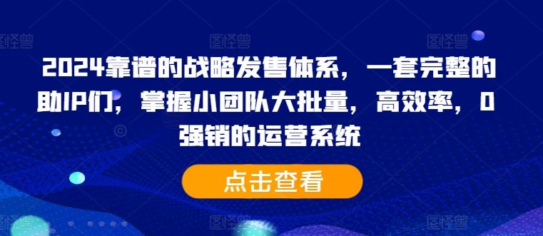 2024靠谱的战略发售体系，一套完整的助IP们，掌握小团队大批量，高效率，0 强销的运营系统-七哥资源网 - 全网最全创业项目资源