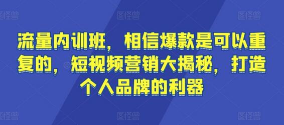 流量内训班，相信爆款是可以重复的，短视频营销大揭秘，打造个人品牌的利器-七哥资源网 - 全网最全创业项目资源