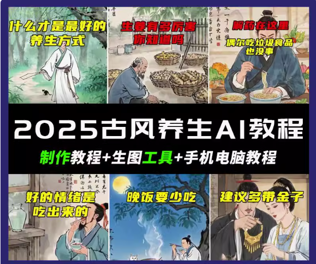 抖音AI古风养生视频教程日入五张 轻松涨粉 10W+-七哥资源网 - 全网最全创业项目资源