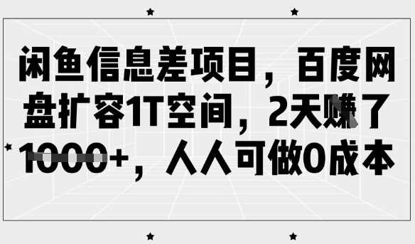 闲鱼信息差项目，百度网盘扩容1T空间，2天收益1k+，人人可做0成本-七哥资源网 - 全网最全创业项目资源