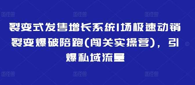 裂变式发售增长系统1场极速动销裂变爆破陪跑(闯关实操营)，引爆私域流量-七哥资源网 - 全网最全创业项目资源